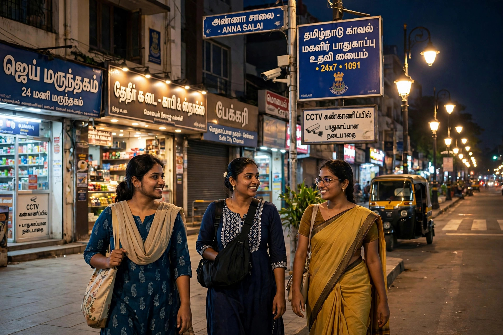 இரவில் பாதுகாப்பாக நடக்கும் பெண்கள்